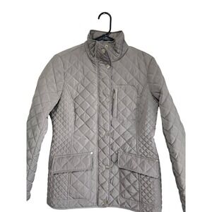 Michael Kors Womens Quilted Barn Jacket Taupe Grey Gold Hardware Small EUC